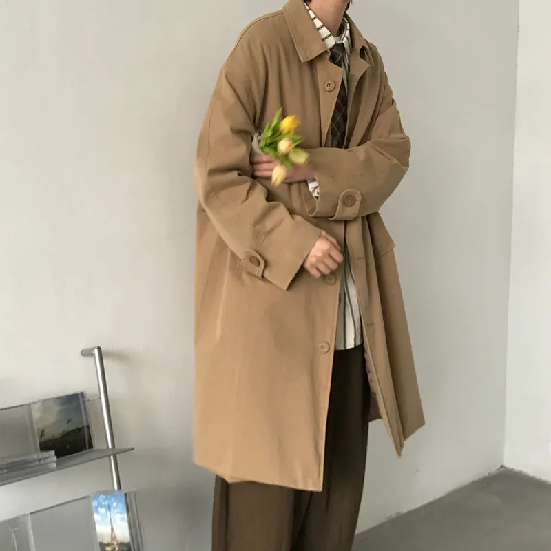 Japon Vintage Siper Erkekler Rahat Popüler Uzun Palto Genç Yakışıklı Yüksek Sokak Dış Giyim İngiltere Sonbahar Yeni Ulzzang Ins Görüntü 1