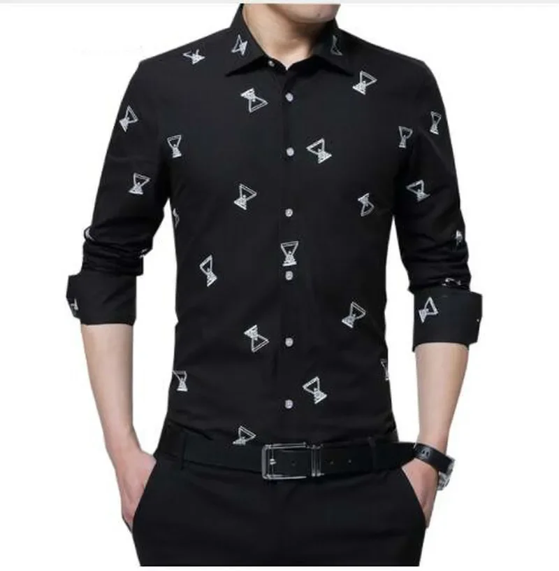 KALİTELİ Baskı Erkek Gömlek Düğme Aşağı Slim Fit Elbise erkek Gömlek Uzun Kollu Sonbahar Sosyal Kulüp Erkek Giysileri Camisa Masculina Görüntü 1