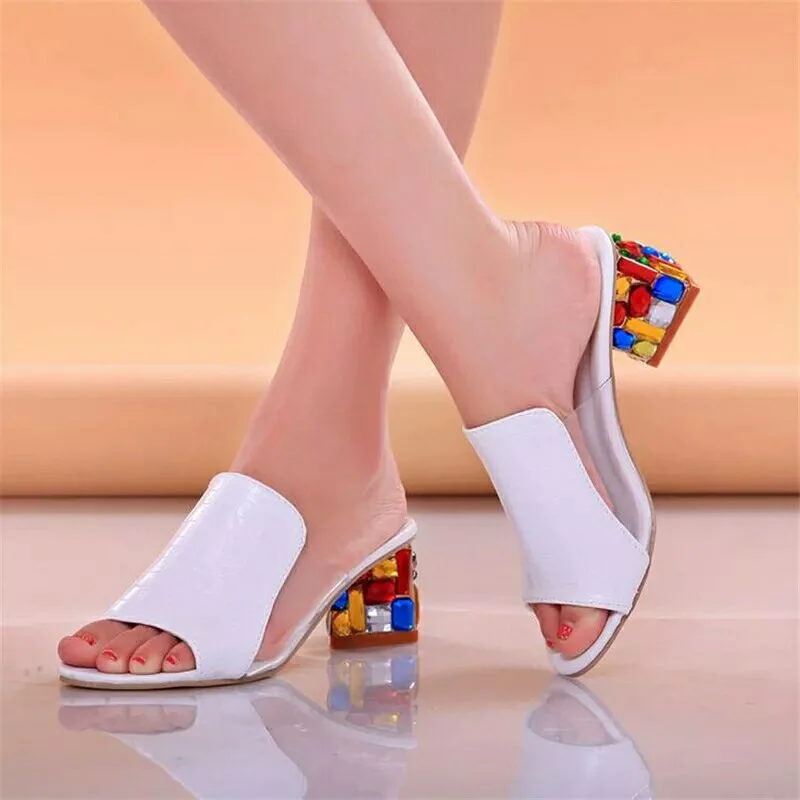 Kristal Sandalet Bayanlar Burnu açık Sandalet Kare Topuklu İlkbahar Yaz Ayakkabı Sandalet kadın ayakkabısı Sandalia Feminina Görüntü 1