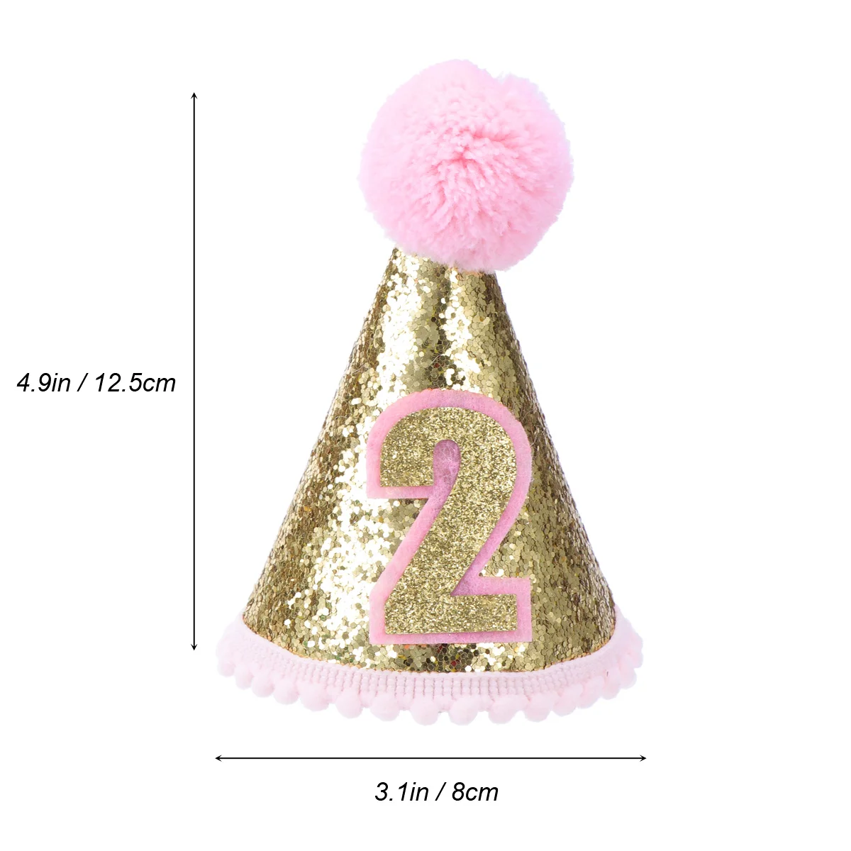 Kız 2. Doğum günü koni şapka, Glitter Sparkle ayarlanabilir kafa bandı koni şapka malzemeleri ( ) Görüntü 1