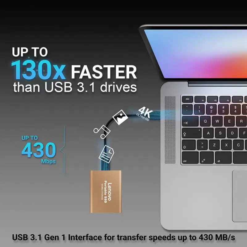 Lenovo Yeni SSD 1 TB 64 TB Flash Sabit Disk Harici Tip - C Yüksek hızlı USB 3.1 2 TB SSD Taşınabilir sabit disk Hediye İçin Dizüstü / PC Mac Görüntü 1