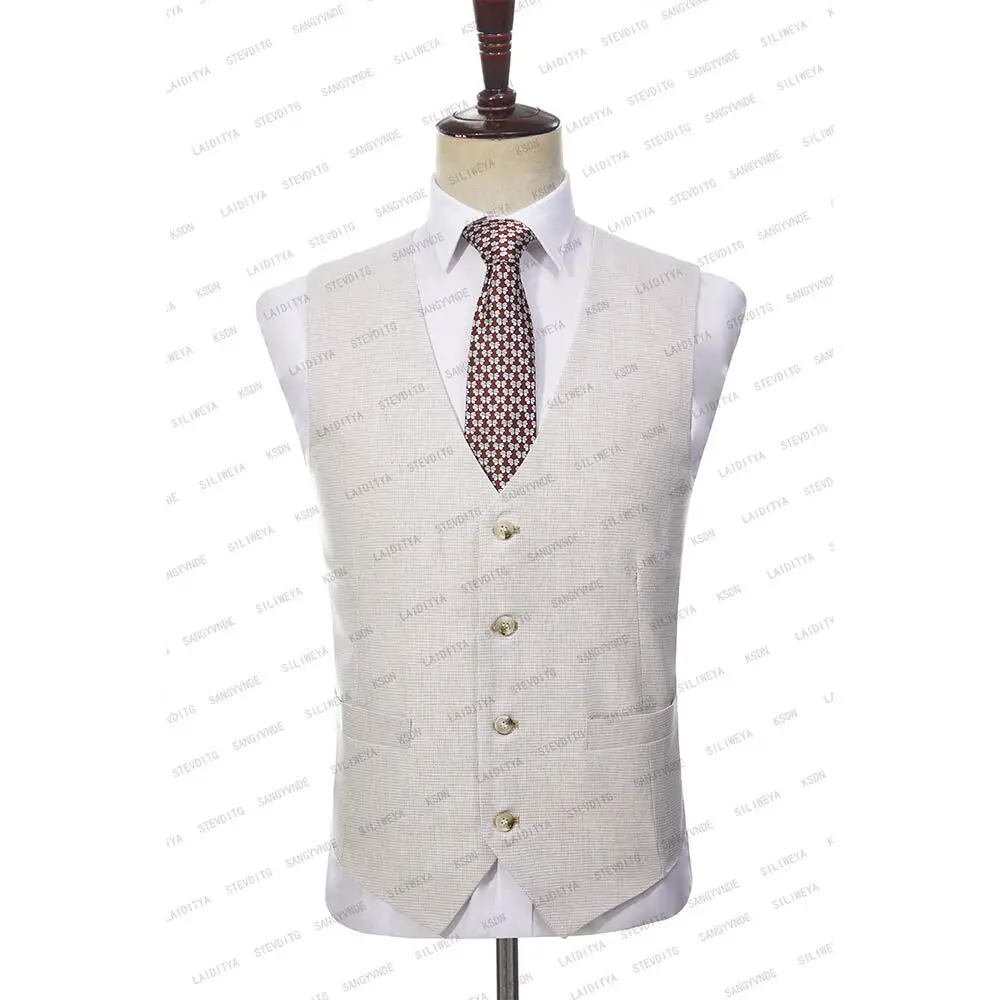Lüks erkek Takım Elbise Düğün 2024 Açık Haki Tek Göğüslü Resmi iş ceket İnce Üç Parçalı Takım Elbise (Ceket + Pantolon + Yelek) Görüntü 1
