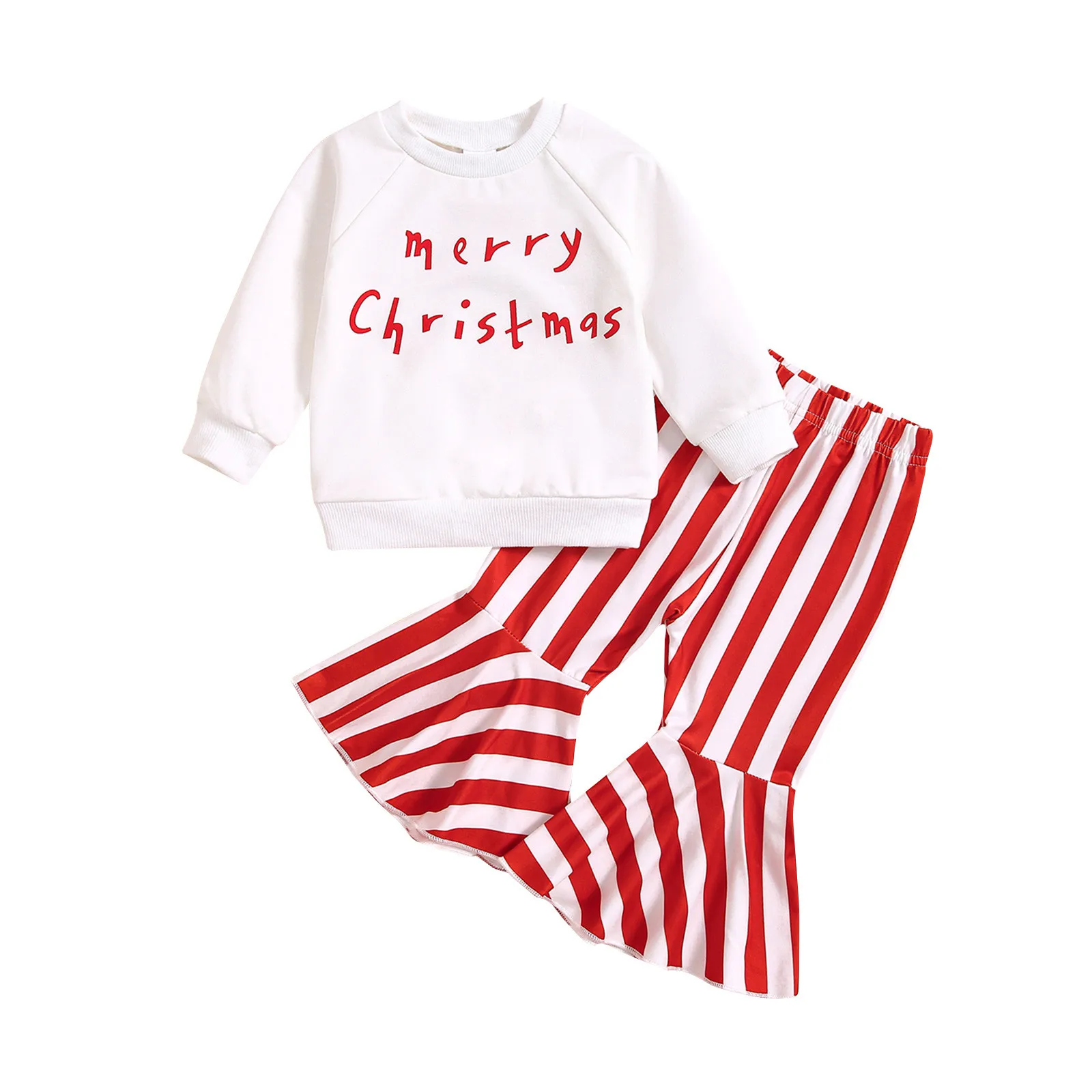 Merry Christmas Baskı Kıyafetler Toddler 2 ADET Kızlar Uzun Kollu üstler ve pantolonlar İçin Giysi Set Çocuk Çocuk Giysileri 아동 상하복 세트 Görüntü 1