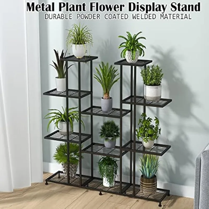 Metal Bitki Standı, Çok Fonksiyonlu Bitki Standları Dekoratif Siyah Çelik Bitki Rafı Kapalı Veranda Bahçe için Görüntü 1