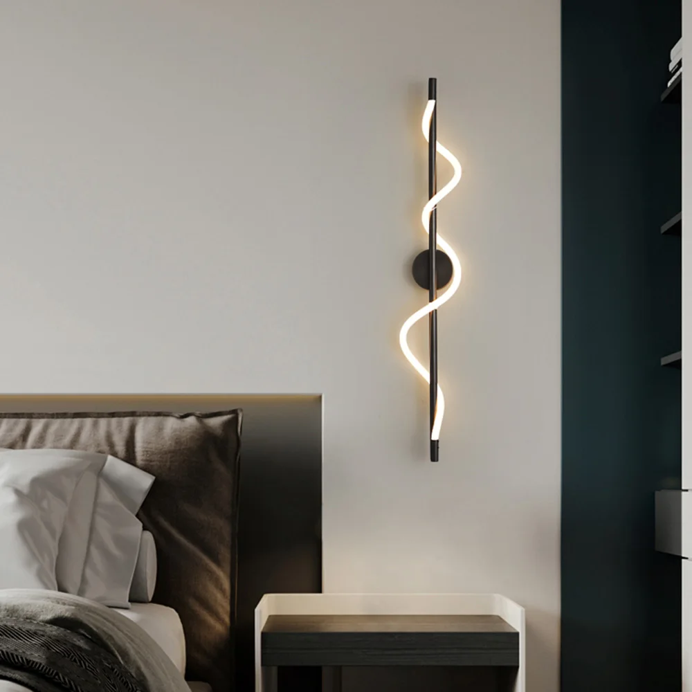 Modern Lüks LED Spiral Duvar Lambası-Siyah Beyaz İç Duvar Lambası, iskandinav Dekor Tasarım Altın Eğrisi Duvar Aplik Oturma Odası için Görüntü 1