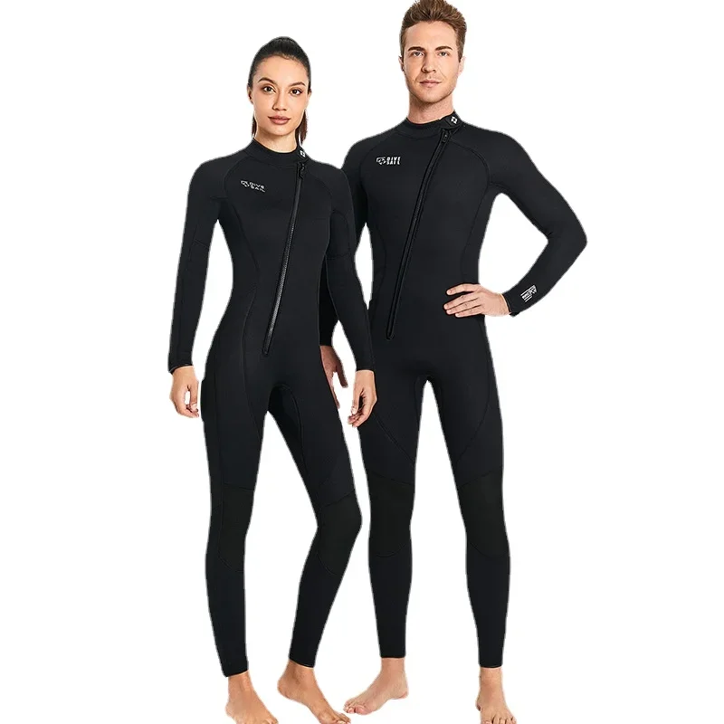 Neopren Wetsuit Erkekler için, Termal Tam Takım Elbise, Çapraz Fermuar, Dalış, Yüzme, Sörf, Kayak, Sıcak, 3mm, Kış Görüntü 1