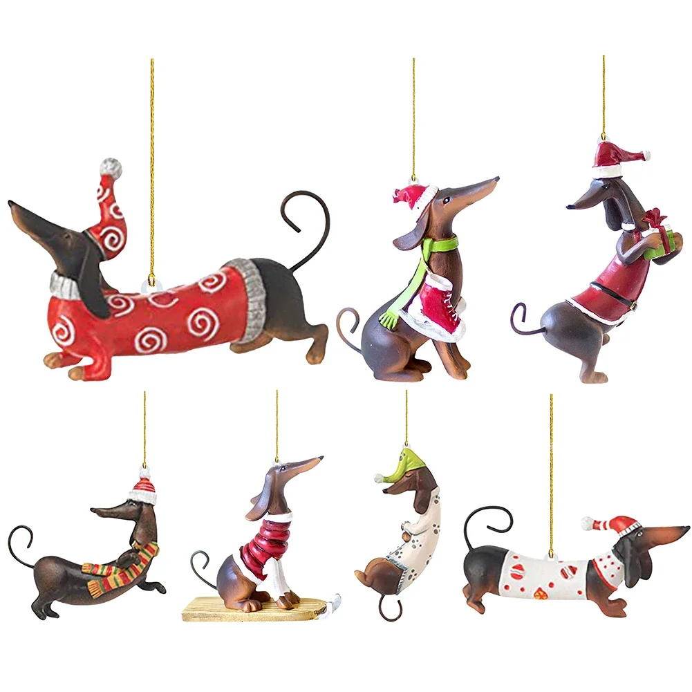 Noel Dachshund Köpek Şekilli Kolye Komik Sosis Köpek Ağacı Kolye Dekoratif Halat ile Ev Tatil Parti Dekor için Görüntü 1
