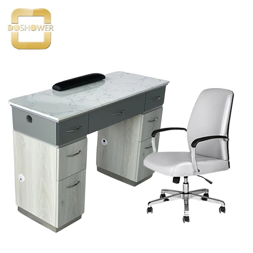 Profesyonel manikür masası tedarikçisi için fanlı beyaz manikür masası ile basit koltuk modern manikür masası Görüntü 1
