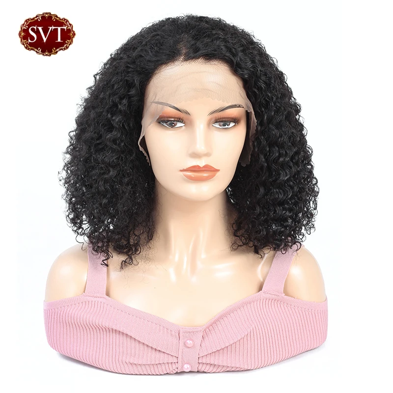SVT Brezilyalı Kıvırcık Kısa Bob insan saçı peruk Siyah Kadınlar Için Dantel ön peruk Ucuz Kıvırcık Bob Kapatma Peruk Ön-koparıp Bebek Saç Görüntü 1