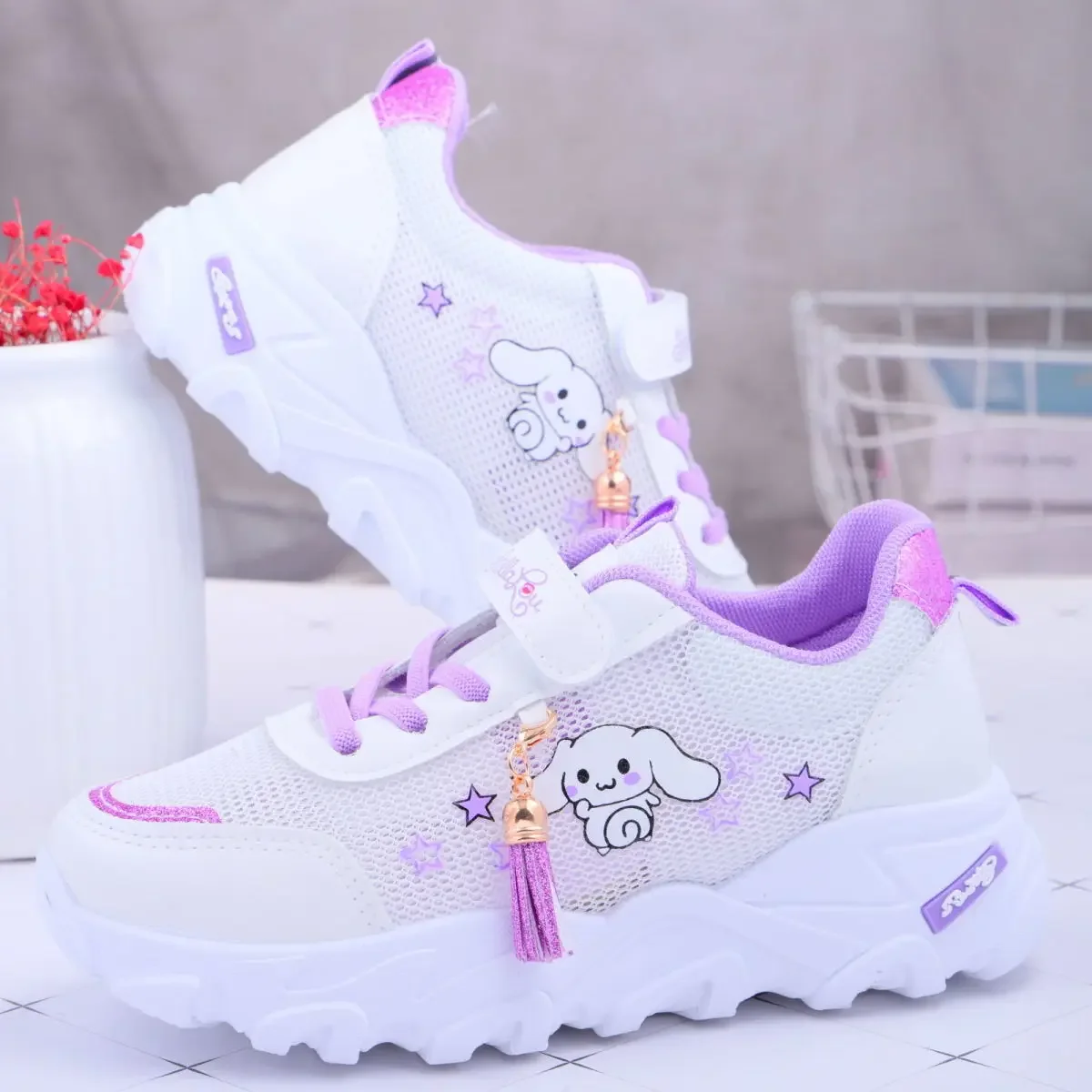 Sanrio Tarçın Kız Erkek Düz koşu ayakkabıları Yumuşak Taban Nefes Sneakers gündelik çocuk ayakkabısı spor ayakkabı Görüntü 1