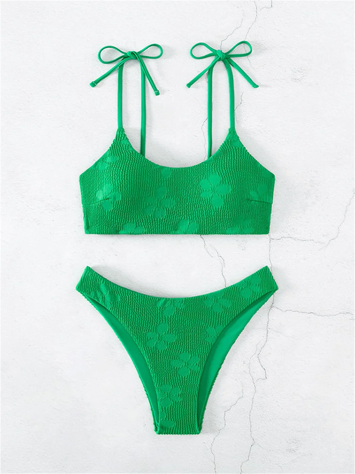 Seksi Kravat Askısı bikini seti Kadınlar Katı Yeşil Çiçek Tasarımcı Push Up İki Parçalı Mayo Plaj Mayo Tanga Mayo 2023 Görüntü 1
