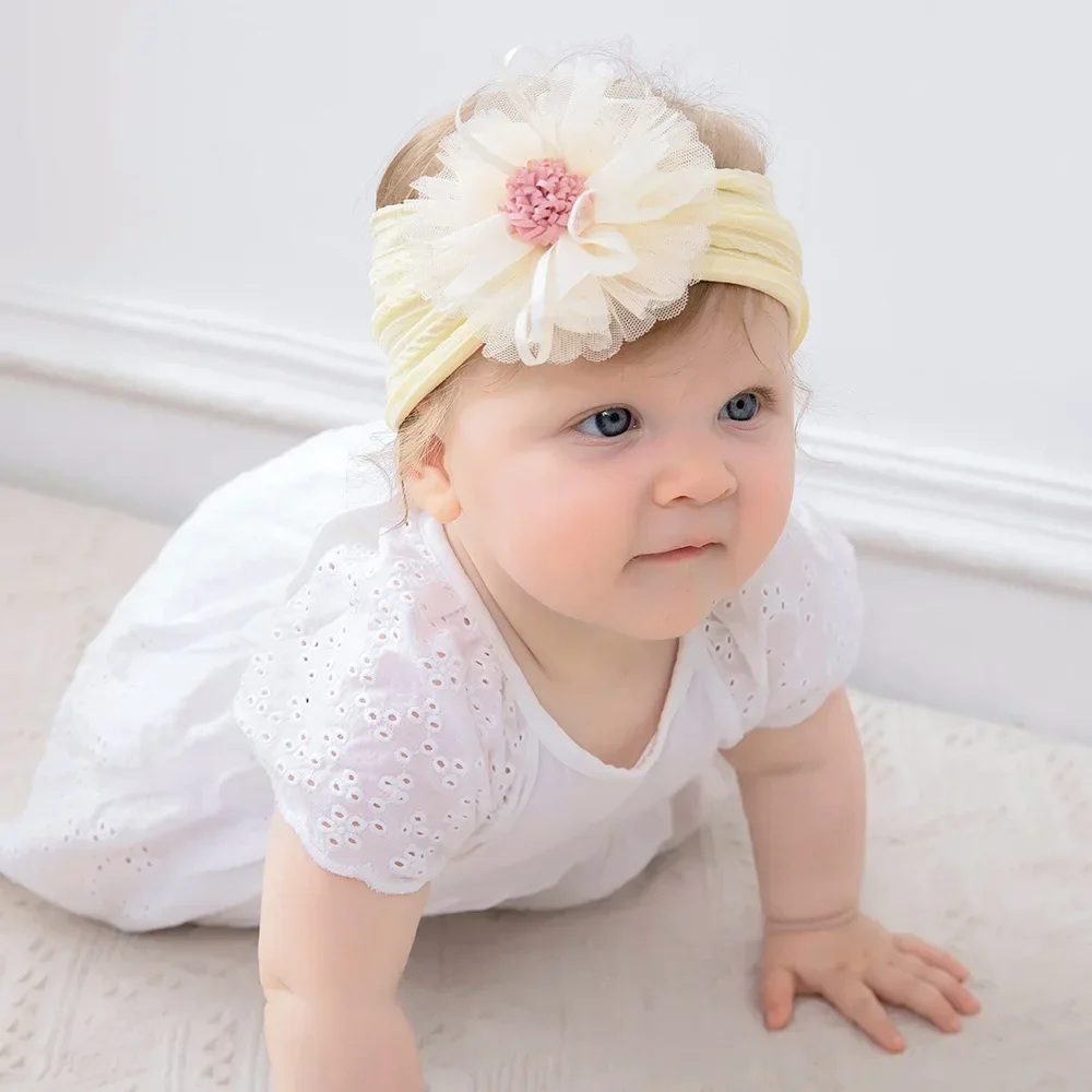Sevimli Bebek Çocuk Bantlar Kafa Bandı Baş aşınma Aksesuarları Büyük Çiçek Prenses Headdress Türban Kızlar Toddlers için 0-3Y Görüntü 1