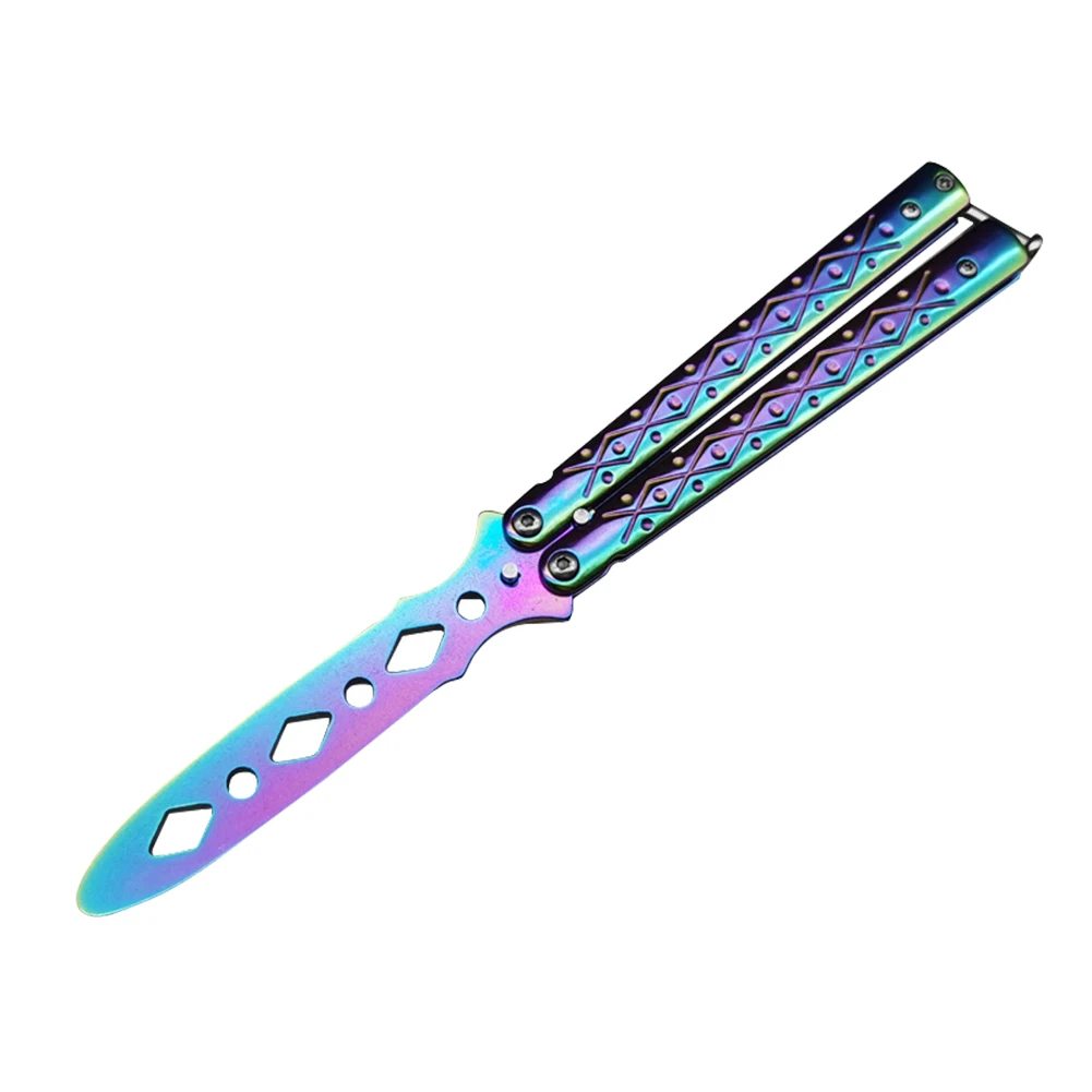 Taşınabilir Uygulama Kelebek Bıçak Alaşımlı Çelik Katlanabilir Eğitim Bıçakları Dönüştürülebilir Açık Kesilmemiş Kelebek Bıçak Oyun için Görüntü 1