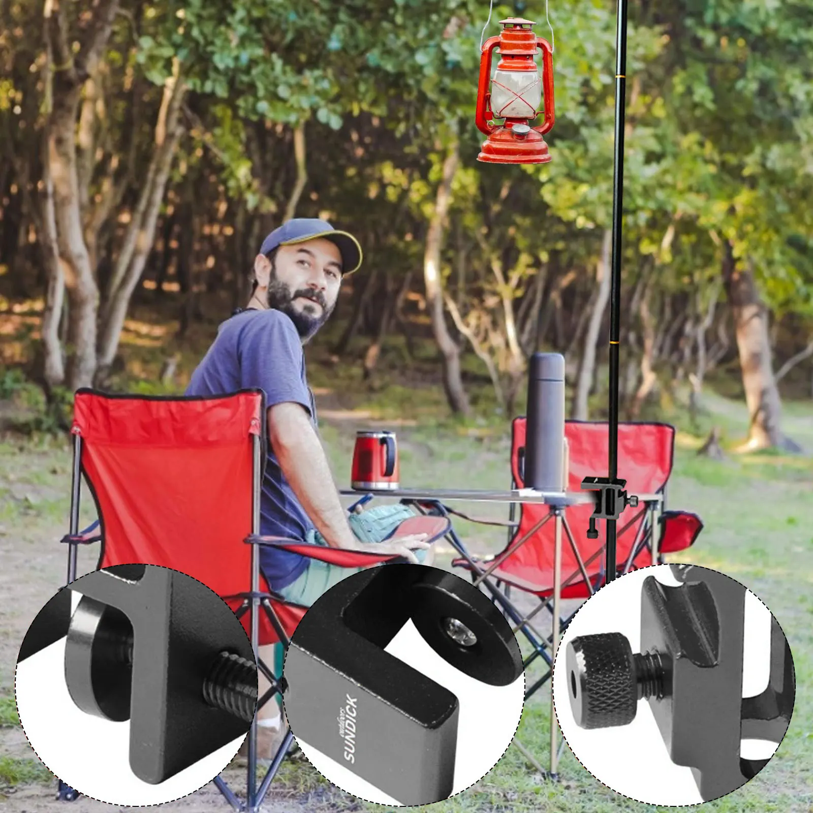 Taşınabilir katlanır masa lambası kelepçe konsol braketi kelepçe ayarlanabilir yükseklik alüminyum ışık standı açık kamp fenerler Görüntü 1