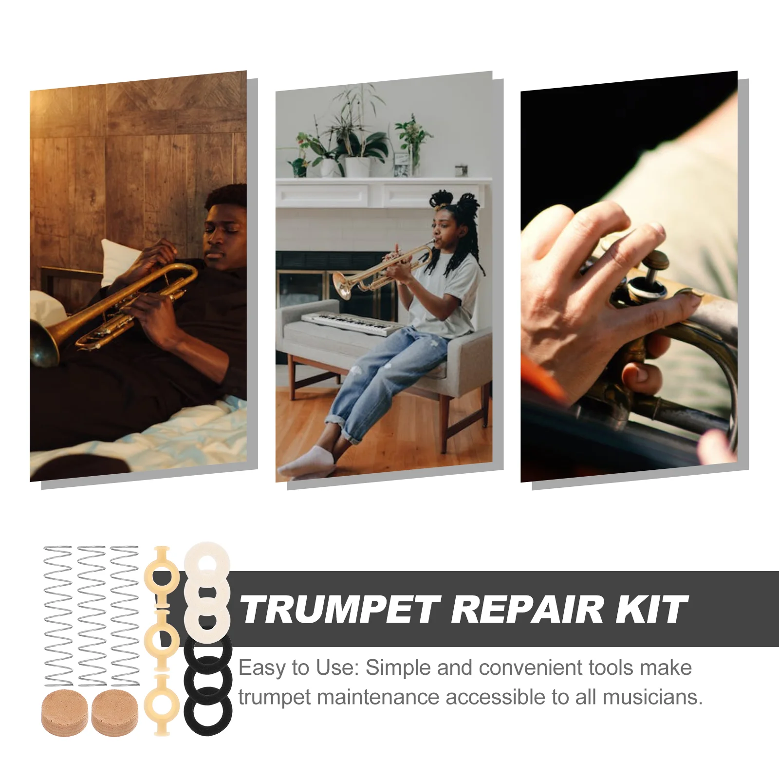 Trompet Vana tamir kiti Trompet Tampon Stoper supap kılavuzu Trompet keçe yıkayıcı Enstrüman Bakım Ağızlık Görüntü 1