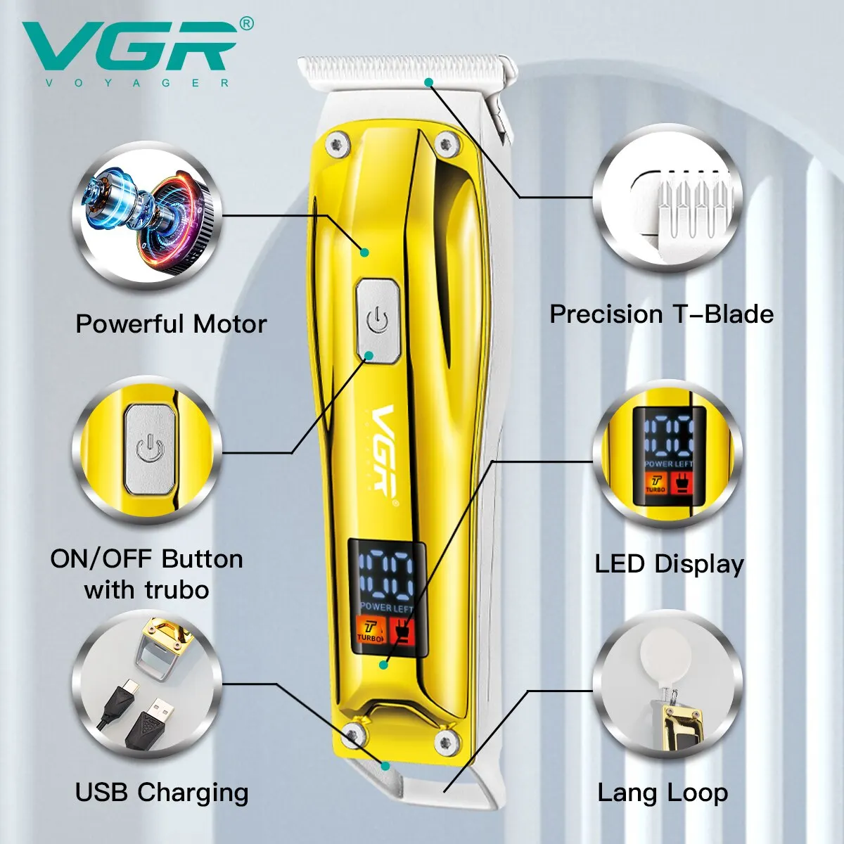 VGR Saç Kesme Elektrikli Saç Kesme Makinesi Akülü Saç Kesimi Makinesi Şarj Edilebilir Saç Düzeltici Taşınabilir Düzeltici Erkekler için V-956 Görüntü 1
