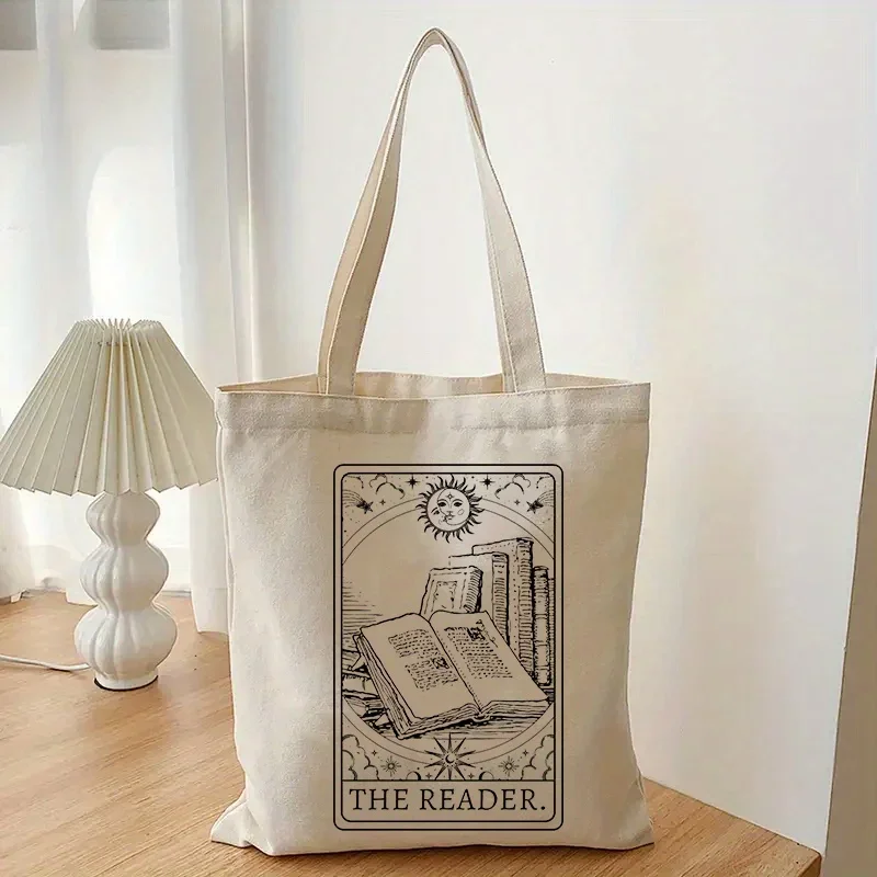 Vintage Okuyucu Desen Kanvas omuzdan askili çanta, Hafif Güneş Desen Alışveriş Çantası, Çok Yönlü saklama çantası Görüntü 1