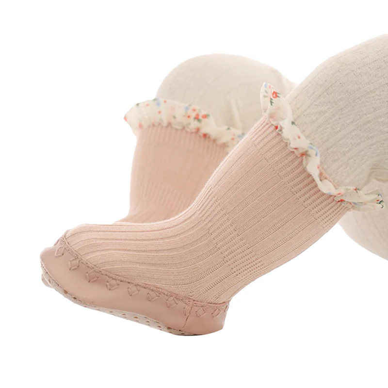 Wallarenear Bebek Kız Çorap Ayakkabı, Sevimli Çiçek Patchwork kaymaz Terlik Yumuşak Hafif Kat Çorap Görüntü 1