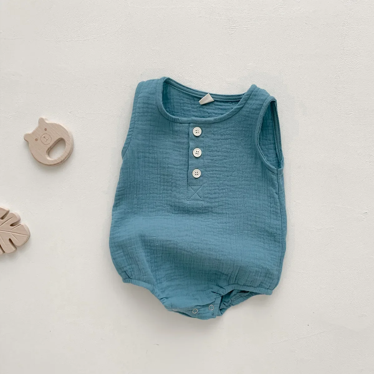Yaz Muslin Bebek Romper Düz Renk Tek parça Giysi Nefes İnce Çocuk Tulum Toddler Erkek Kız Kolsuz Tulum 0-3T Görüntü 1