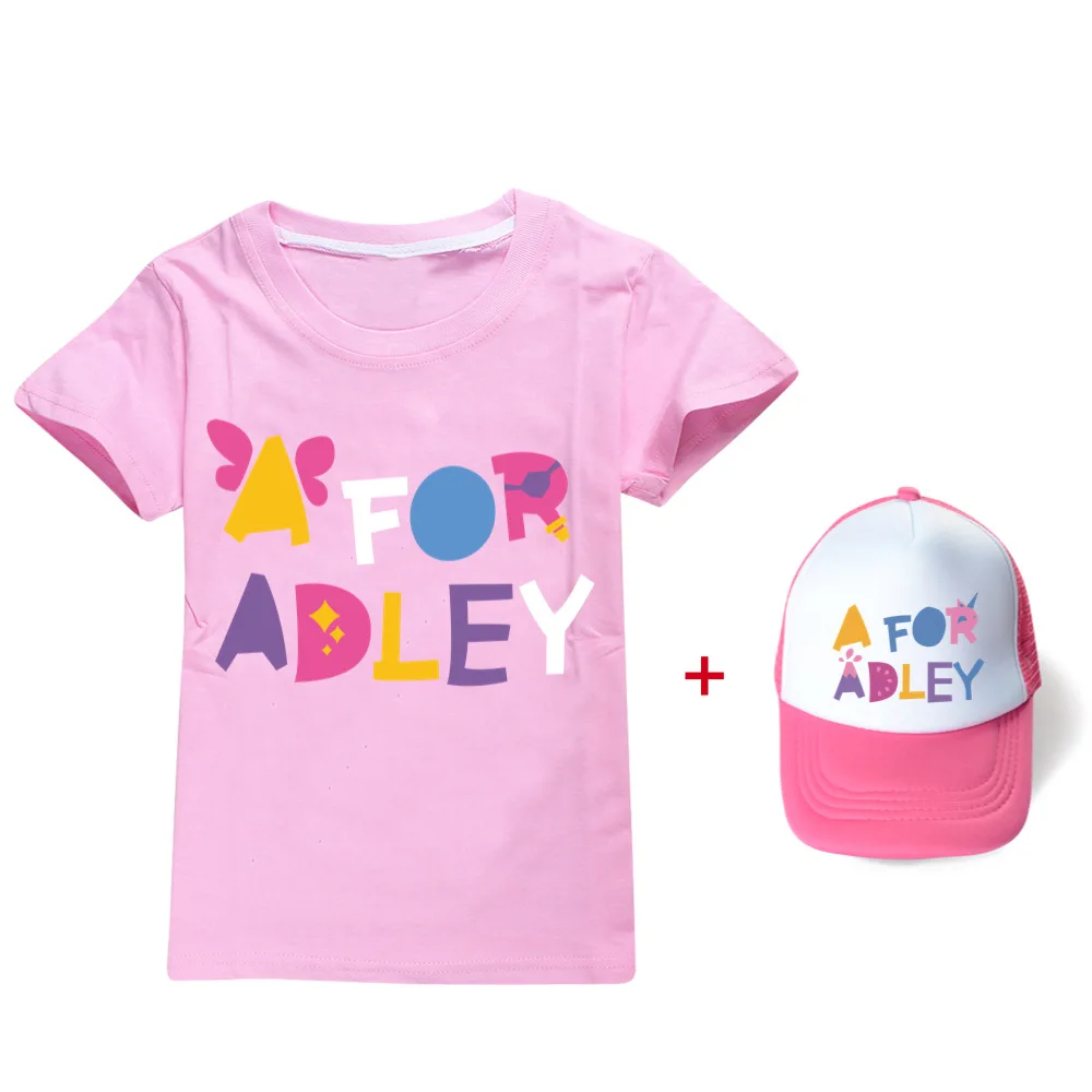 Yeni 2023 Yaz Erkek T Shirt için Bir Adley Baskı Çocuk T-Shirt Komik Çocuk Kız Elbise Casual Tops + Şapka Görüntü 1