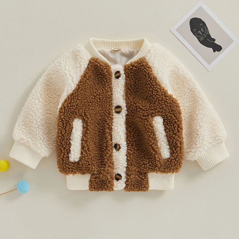 Yeni Sonbahar Bebek Yürüyor Bebek Artı Polar Kış Sıcak Kontrast Renk Ceket Giyim Ceket Çocuklar Kız Erkek Kalın Ceket Görüntü 1