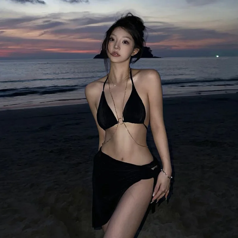 Yeni siyah seksi bikini kadın spor ayrı vücut mayo kapak göbek kaplıca tatili plaj zincir mayo Ücretsiz kargo Görüntü 1