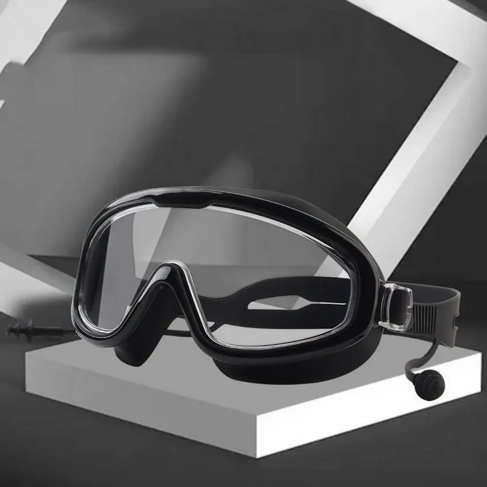 Yüzme gözlükleri Silikon Yüzmek Gözlük Büyük Çerçeve Kulak Tıkacı ile Erkekler Kadınlar Profesyonel HD Anti-sis Gözlük Yüzme Aksesuarları Görüntü 1