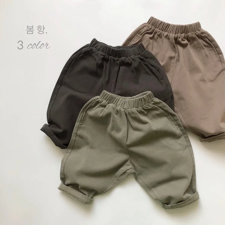 geyik jonmi Kore Tarzı Çocuk günlük pantolon 2022 Bahar Yeni Düz Renk Bebek Erkek Gevşek Çapraz Pantolon Çocuk Giysileri Görüntü 1