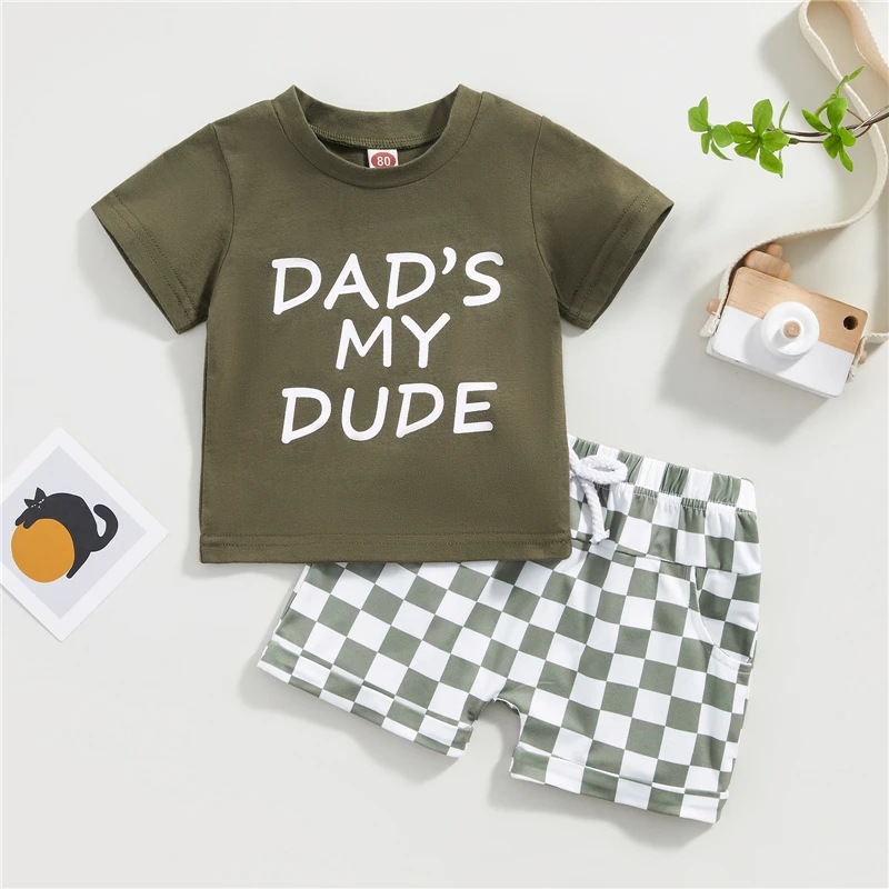 Çocuk Boys yaz giysileri Kıyafetler Toddler Mektup Baskı kısa Kollu tişörtler ve Dama Tahtası Baskı Şort 2 Adet Takım Elbise Görüntü 1