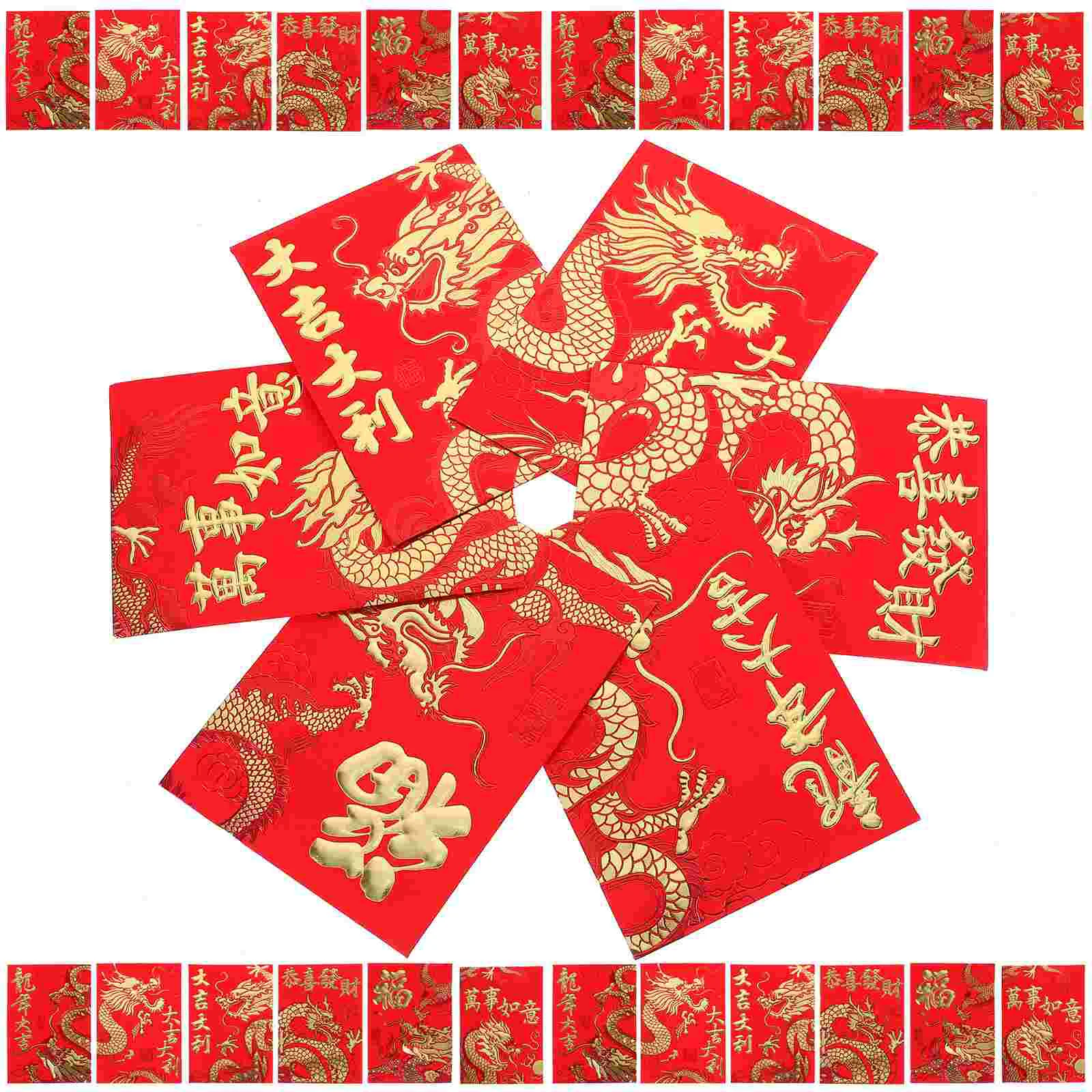 Çok hileli Kırmızı Zarflar Ejderha Yılı Şans Para Zarfları Çin Yeni Yılı Kırmızı Zarflar Kağıt Kırmızı Paketler (Karışık Stil) Görüntü 1