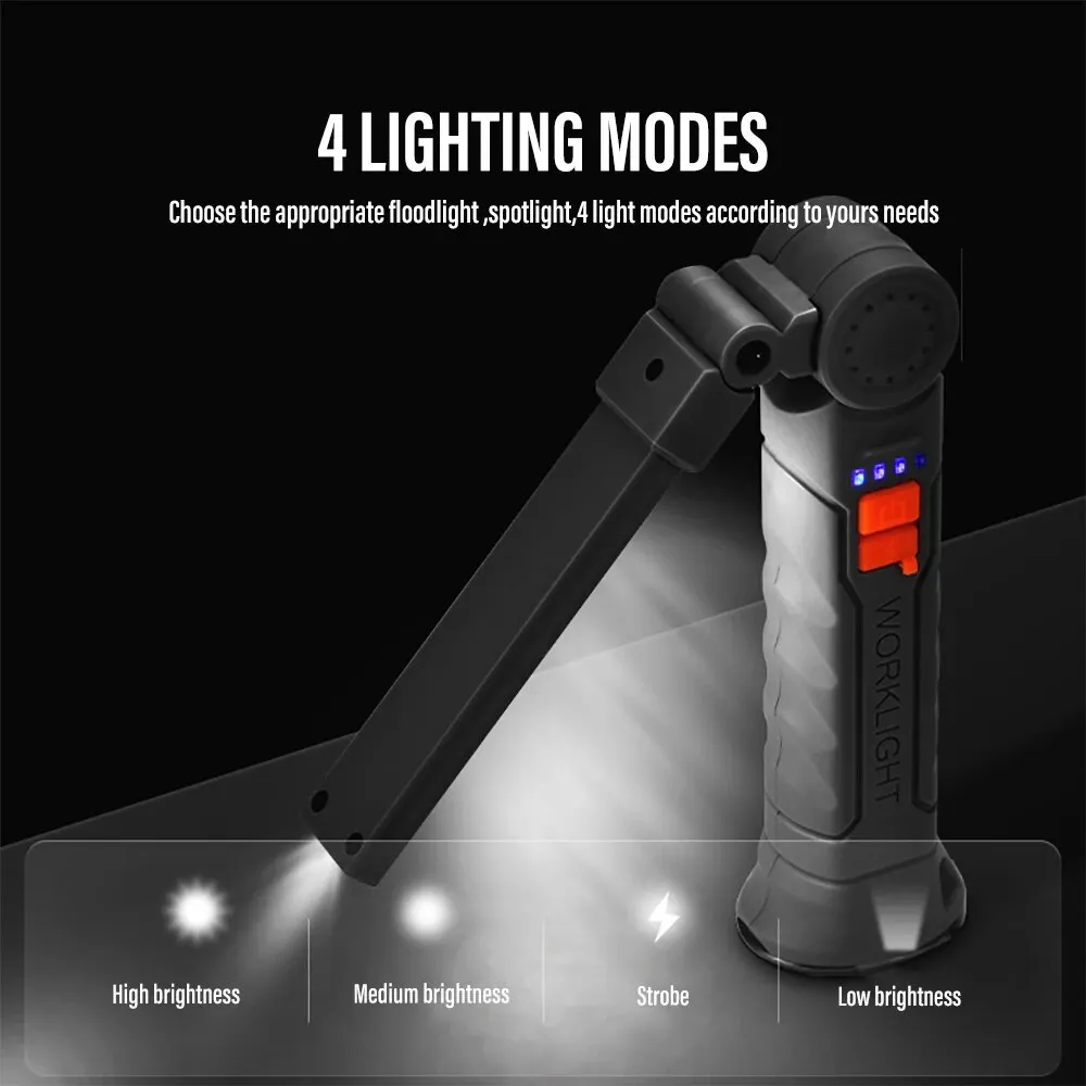 Şarj edilebilir LED çalışma ışığı kamp feneri Dönebilen Kafa 4 Aydınlatma Modu ile mıknatıs İle Su Geçirmez Acil Aydınlatma Görüntü 1