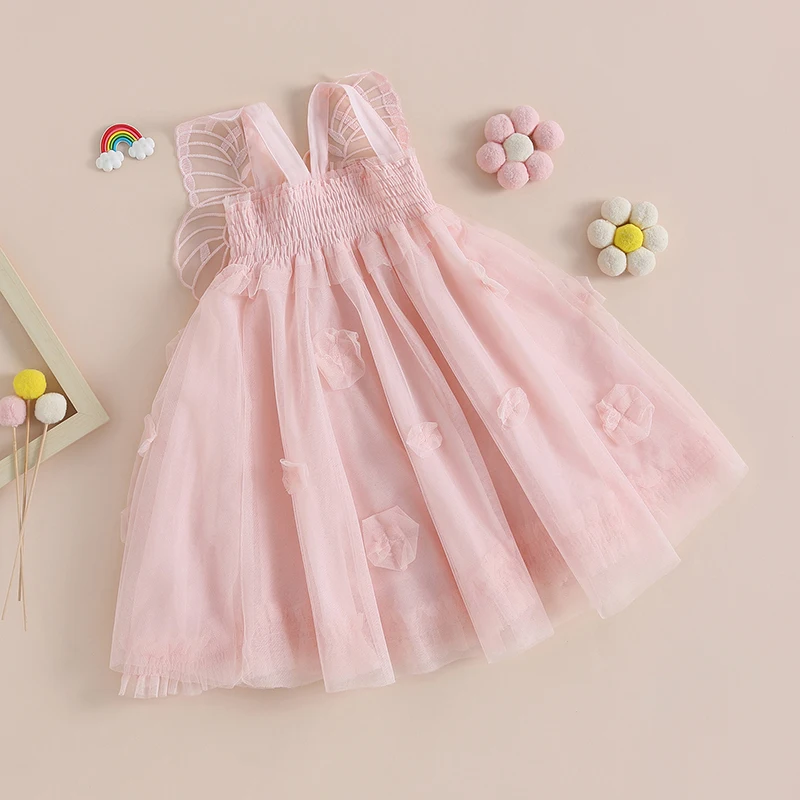 1-5Y Çocuk Kız Fairycore Prenses Elbise Kelebek Kanat Kolsuz Sling Örgü Tül Elbise evaze elbise Bebek yaz giysileri Görüntü 2