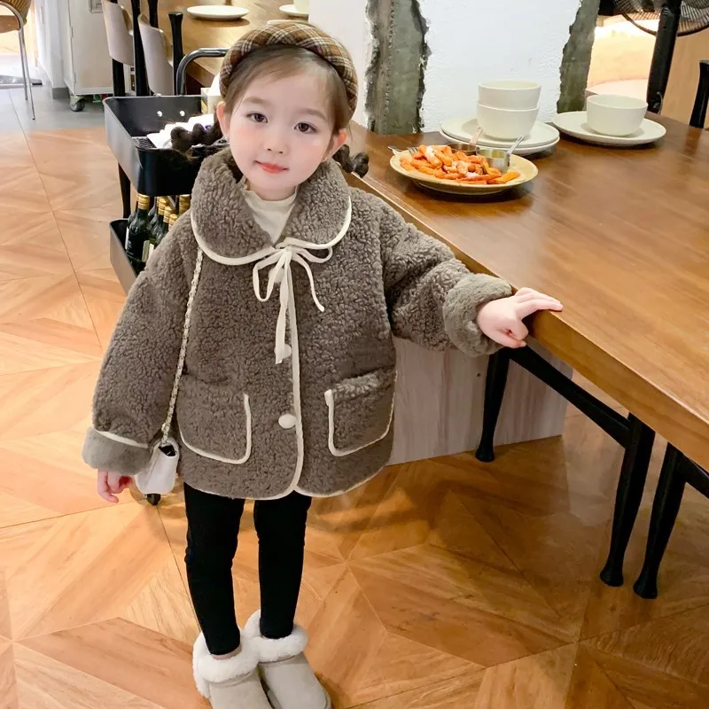 1-8Yrs Çocuk Kız Jacekts Polar Polar Sıcak Yumuşak Ceket Kış Sonbahar Toddler Bebek Kız Kıyafet Çocuk Giyim Kore Giyim Görüntü 2