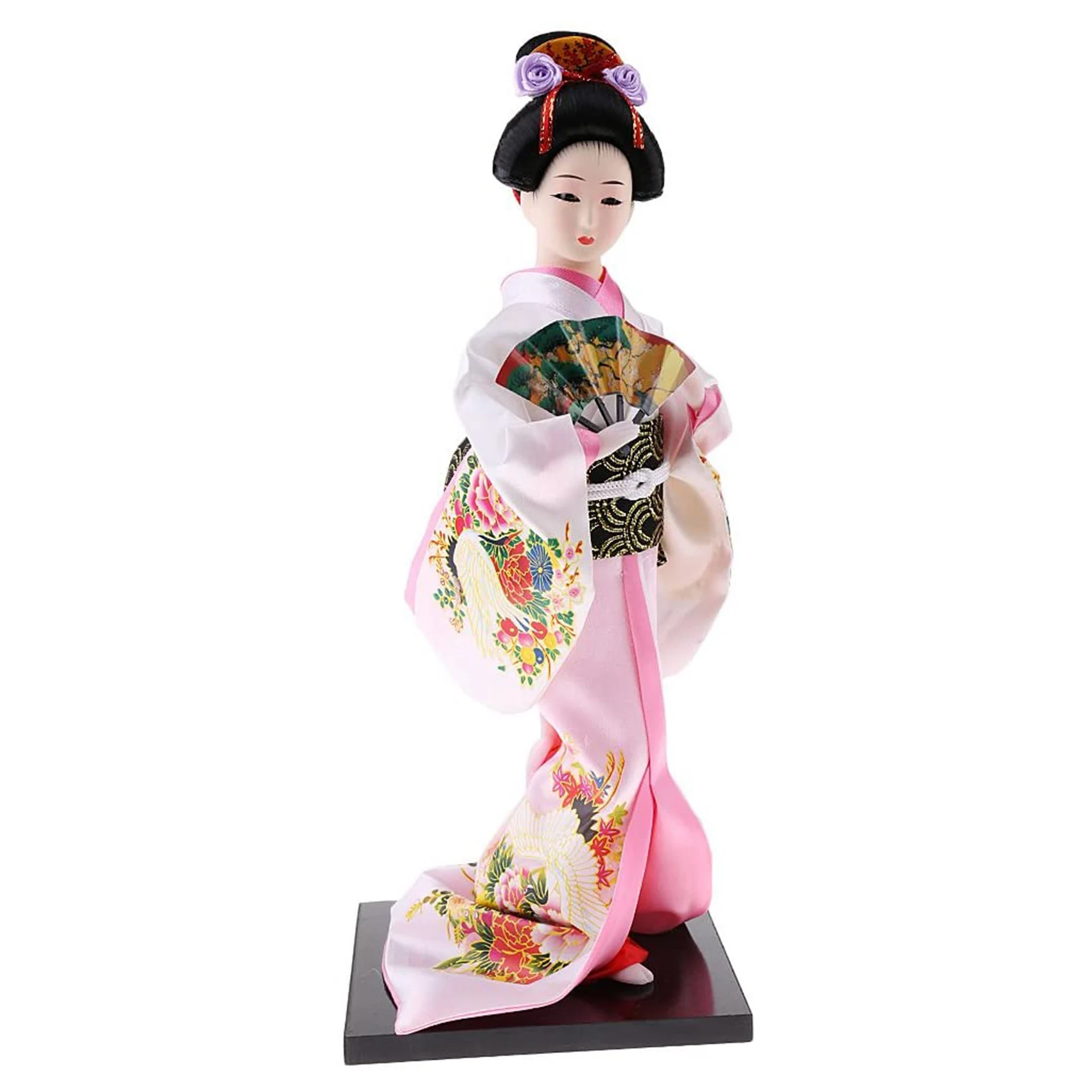 12 İnç Japon Kimono Bebek Geyşa Heykelcik Fan Süsler Hediye Sanat Zanaat Kolleksiyon Pembe Bez Hediye Kız için Görüntü 2