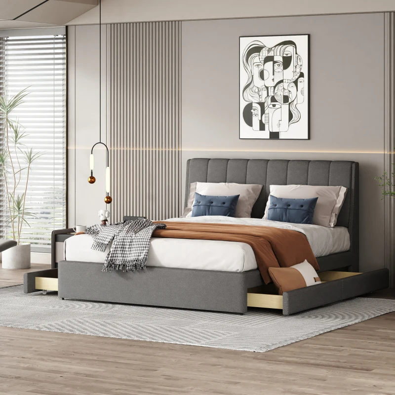 140x200 cm modern tasarım yastıklı platform yatak, çekmeceli çift kişilik yatak, yetişkin ve ergen yatağı, pratik depolama yatağı Görüntü 2
