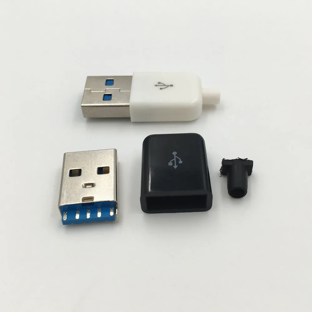 2 Takım DIY USB 3.0 A Erkek 4Pin Fiş Kaynak Tipi Soket 3 in 1 Konnektör Lehimleme Adaptörü Beyaz Siyah Görüntü 2