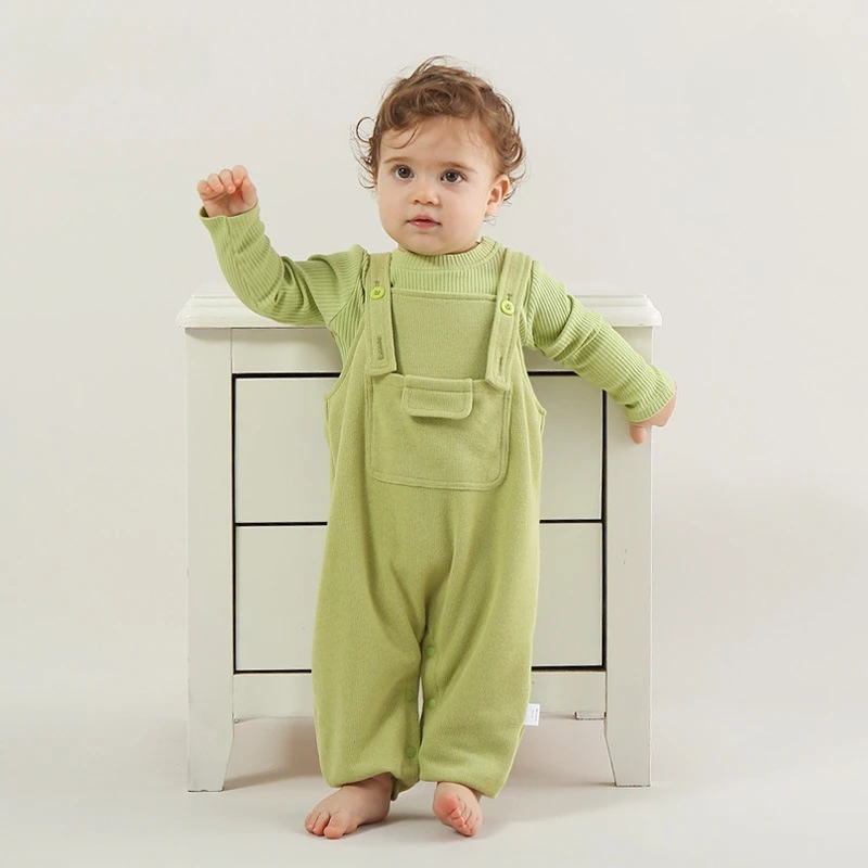 2 adet Bebek Giysileri Kıyafetler Toddler Örme Kazak Uzun Pantolon Bebek Tulum Erkek Kaba Pamuklu Çocuk Tulum Avokado Yeşil Pantolon Görüntü 2