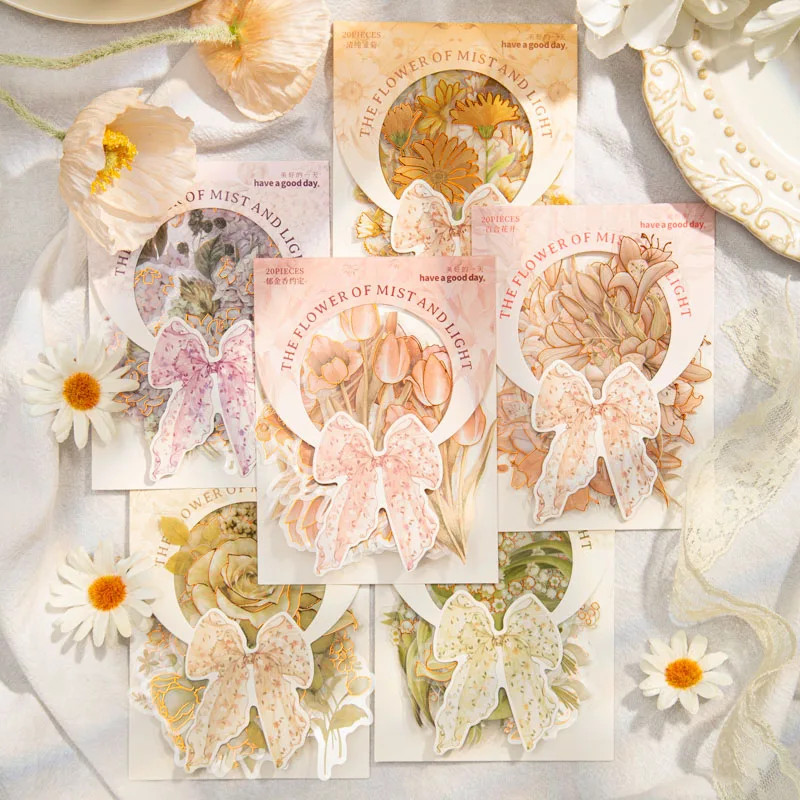 20 Levhalar sıcak çiçek etiket paketi Puslu ışık çiçek serisi damgalama el Kitabı malzeme dekoratif çıkartmalar Dıy Scrapbooking Görüntü 2