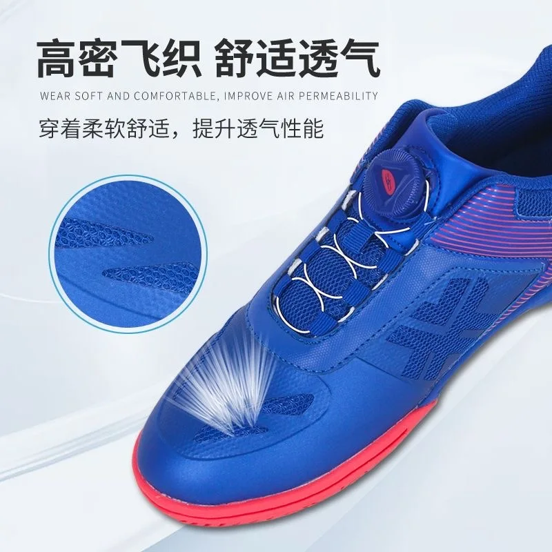 2023 Sıcak Satış Erkek Masa Tenisi Ayakkabı Mavi Deri Kapalı spor ayakkabı Unisex Hızlı Bağlama Badminton Ayakkabı Çiftler Boyutu 36-45 Görüntü 2