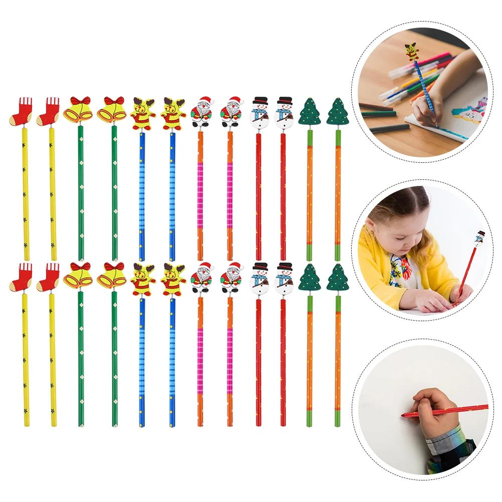 25 Adet Kalem Sevimli Kırtasiye Mekanik Noel Çocuklar Ahşap Kalemler Taşınabilir Görüntü 2