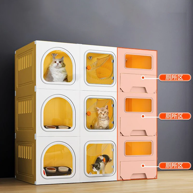 3 katlı Kedi Kafesleri Bölmeli Yetiştirme Kafesleri Büyük Uzay Pet Shop Koruyucu kedi kafesi Evi Kedi kum kabı Lüks Kedi Villa Görüntü 2