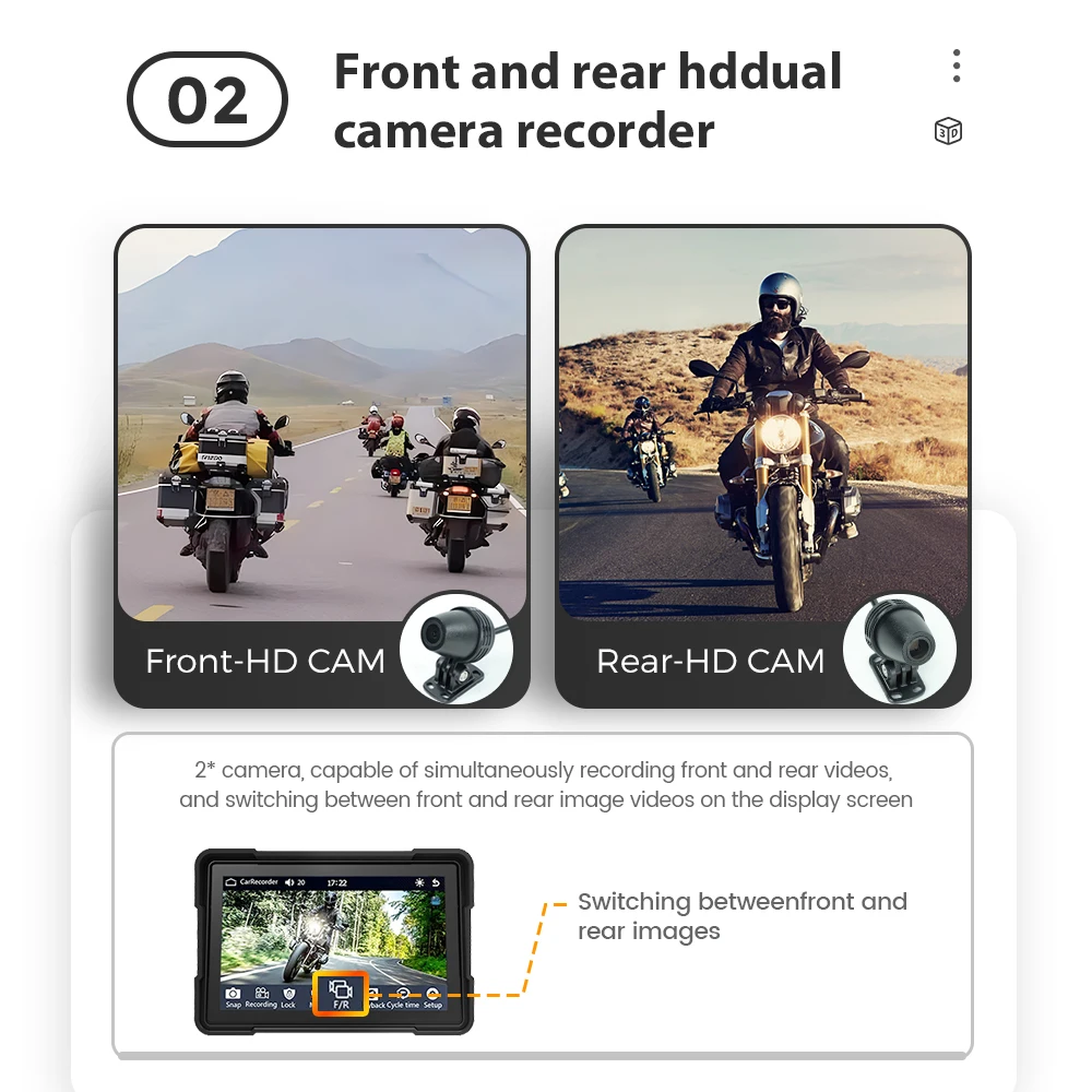 5 İnç Motosiklet Navigasyon GPS Kablosuz CarPlay Android Oto Moto Navigator Su Geçirmez Ekran Ön Arka Çift Kamera Kaydedici Görüntü 2