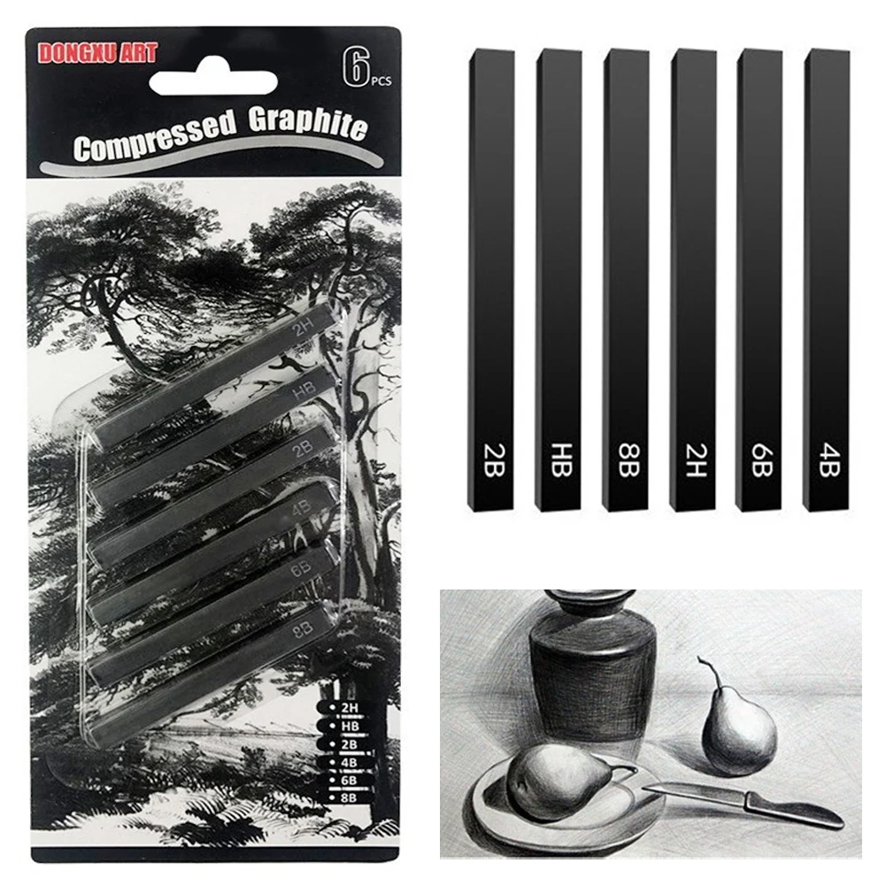 6 adet Boyama Malzemeleri Karbon Şerit Profesyonel Saf Karbon Kroki Kalemler Sert / Orta / Yumuşak Odunsuz Kömür Kalem Seti Çizim Görüntü 2