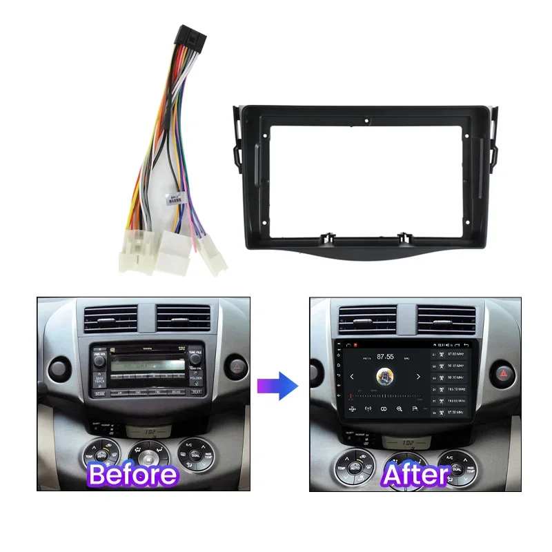 9 İnç Araba Radyo Stereo Fasya Çerçeve Toyota RAV4 2006-2012 DVD Dashboard Ses Montaj Adaptörü Facia Paneli Çerçeve Kitleri Kablo Görüntü 2