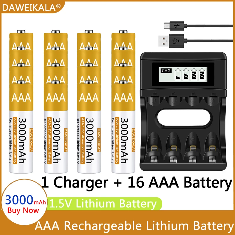 AAA Pil 1.5 V Şarj Edilebilir 3000mAh lityum iyon pil AAA Pil için uzaktan kumanda fare Elektrikli oyuncak USB şarjlı Görüntü 2