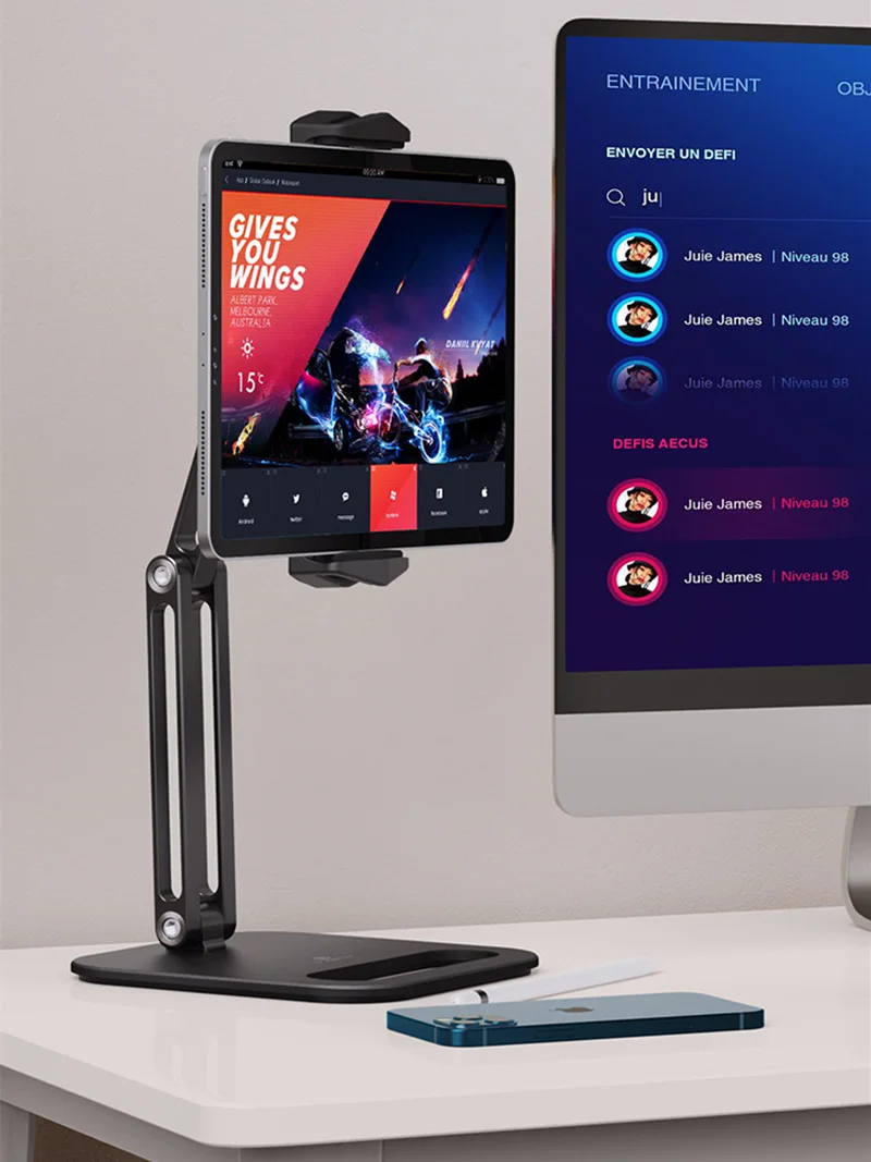 Alüminyum Alaşımlı Tablet Standı Ayarlanabilir Katlanır Uzun Kol iPad Standı Ergonomik 360 ° Dönebilen Tablet ve Telefon Kelepçe Montaj Tutucu Görüntü 2