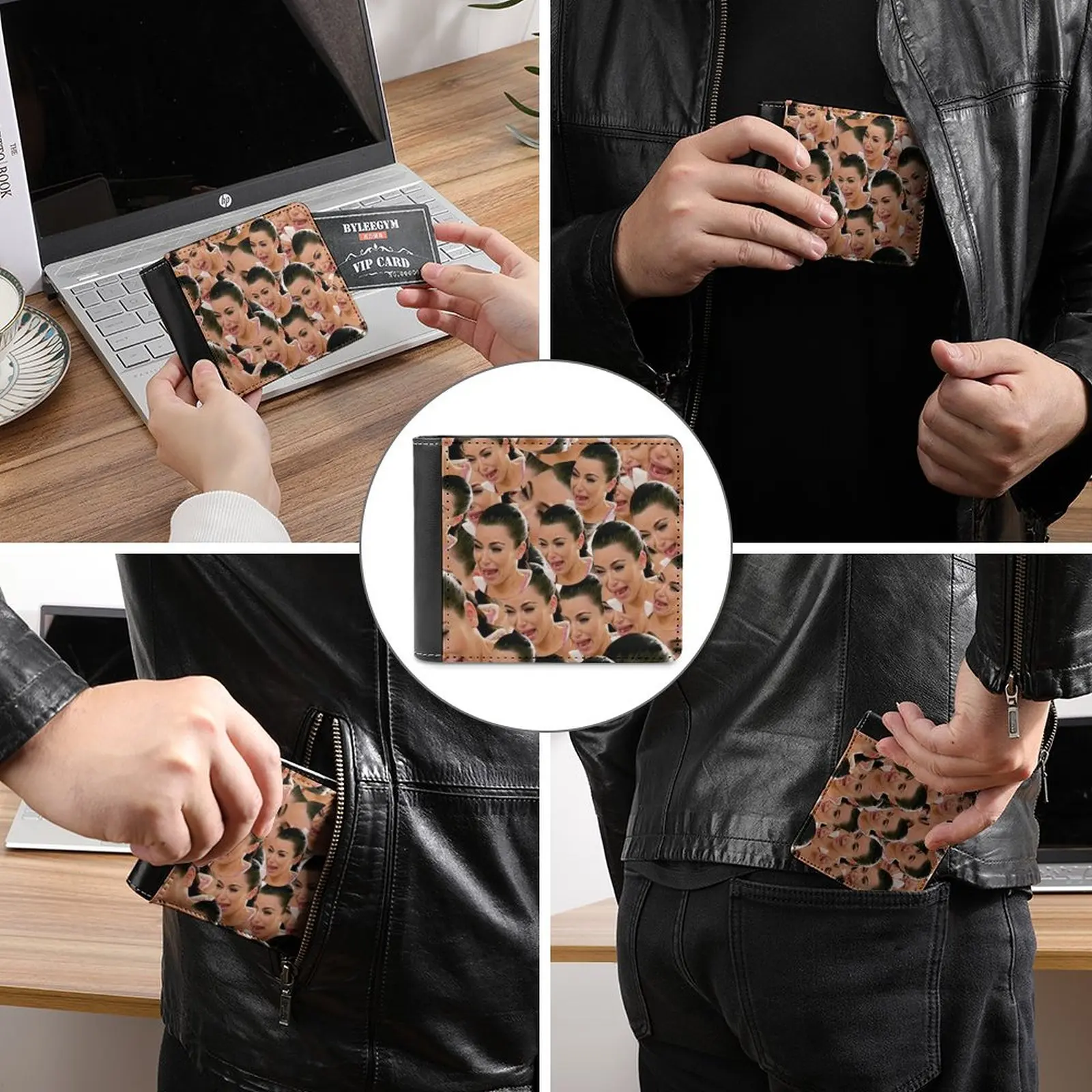 Ağlayan deri cüzdan Erkekler İnce Çanta kart tutucu Cüzdan Para Çantası Ağlayan Tv Gösterisi Gerçeklik Kolaj Kolaj Tasarım Pop Kültürü Görüntü 2