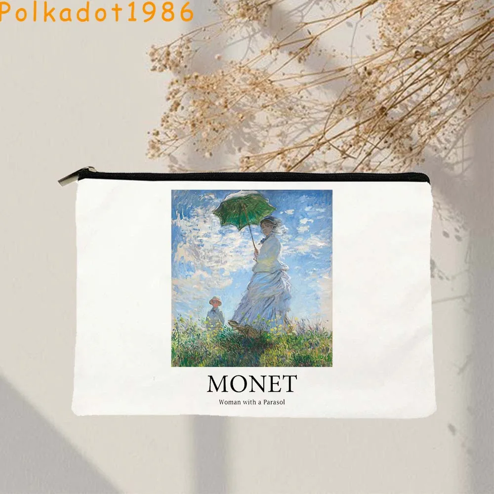Claude Monet Nilüferler Resimleri Tuval Kozmetik Çantası Makyaj Tuvalet Çantası Kalem Kutusu Fermuar Kılıfı Anahtar bozuk para cüzdanı Sevimli Fan Hediyeler Görüntü 2