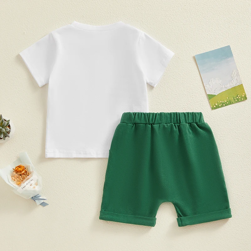 Erkek bebek Kız St Patrick Giysileri Kısa Kollu Gömlek Üst Haddelenmiş şort takımı Yaz Şirin Yonca Baskı Kıyafetler Görüntü 2