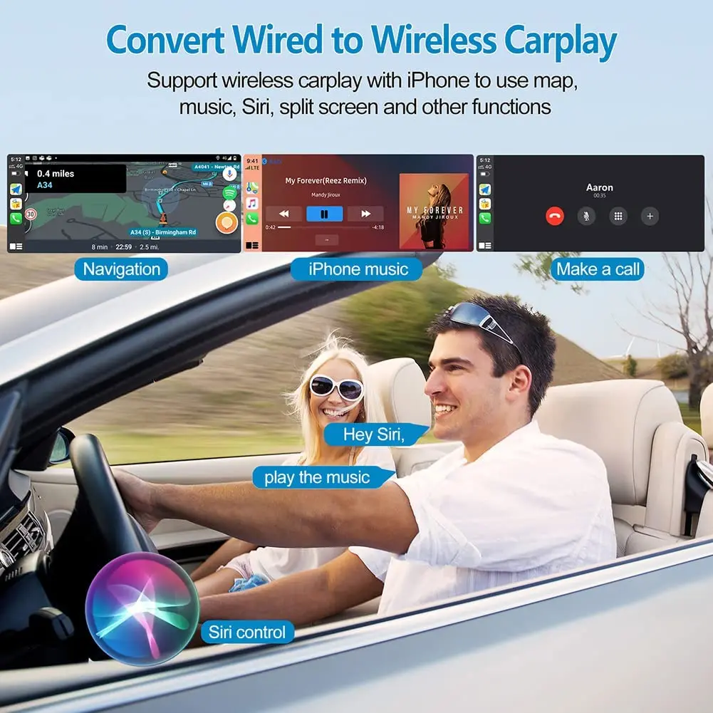 Geohyecc Kablosuz CarPlay Adaptörü iPhone için Yeni Apple CarPlay Kablosuz Dongle OEM Dahili 5G Çip ve 5.8 GHZ WiFi Görüntü 2